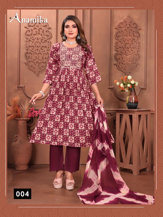 Anamika Vol 3 By Fashion Talk Rayon Procian Printed Kurti Bottom With Dupatta Wholesalers In Delhi
